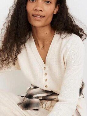 Madewell Asherton Waffle Henley Sweater in antique cream M